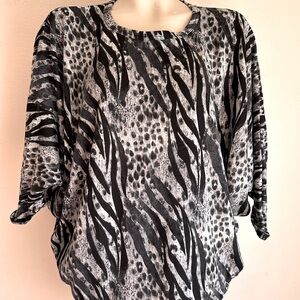 Black blouse XL black gray bat wing NWT